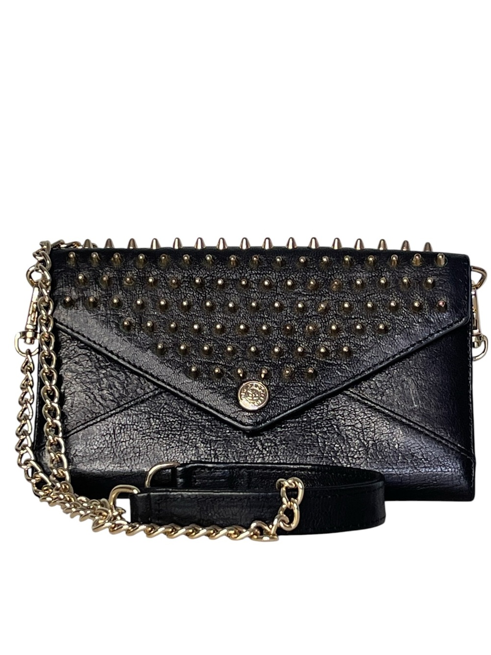 Rebecca Minkoff Black Leather Spiked Chain Crossbody Envelope Wallet Clutch